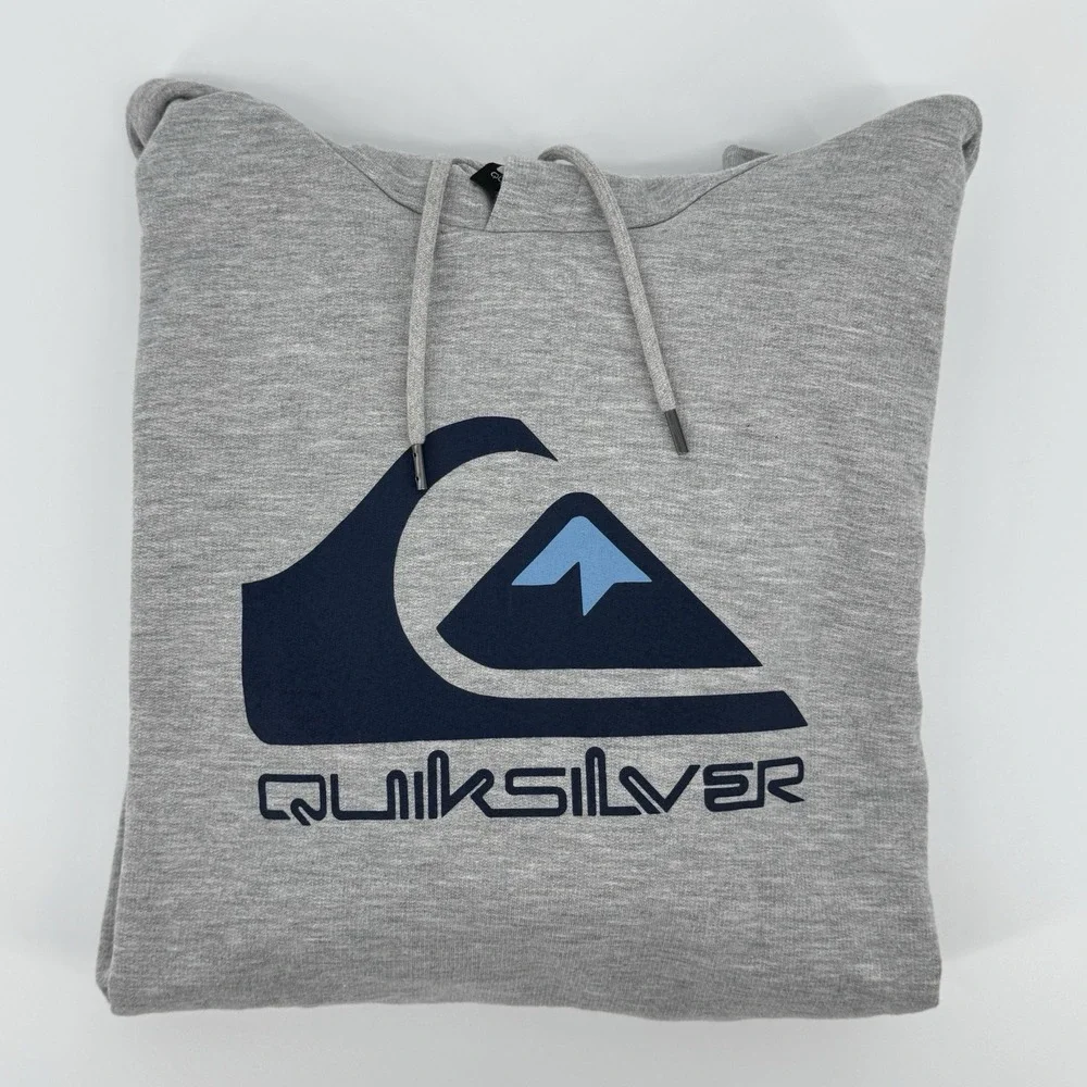Quiksilver Men's Big Logo Kangaroo Pocket Pullover Hoodie, Grey, Size Large L